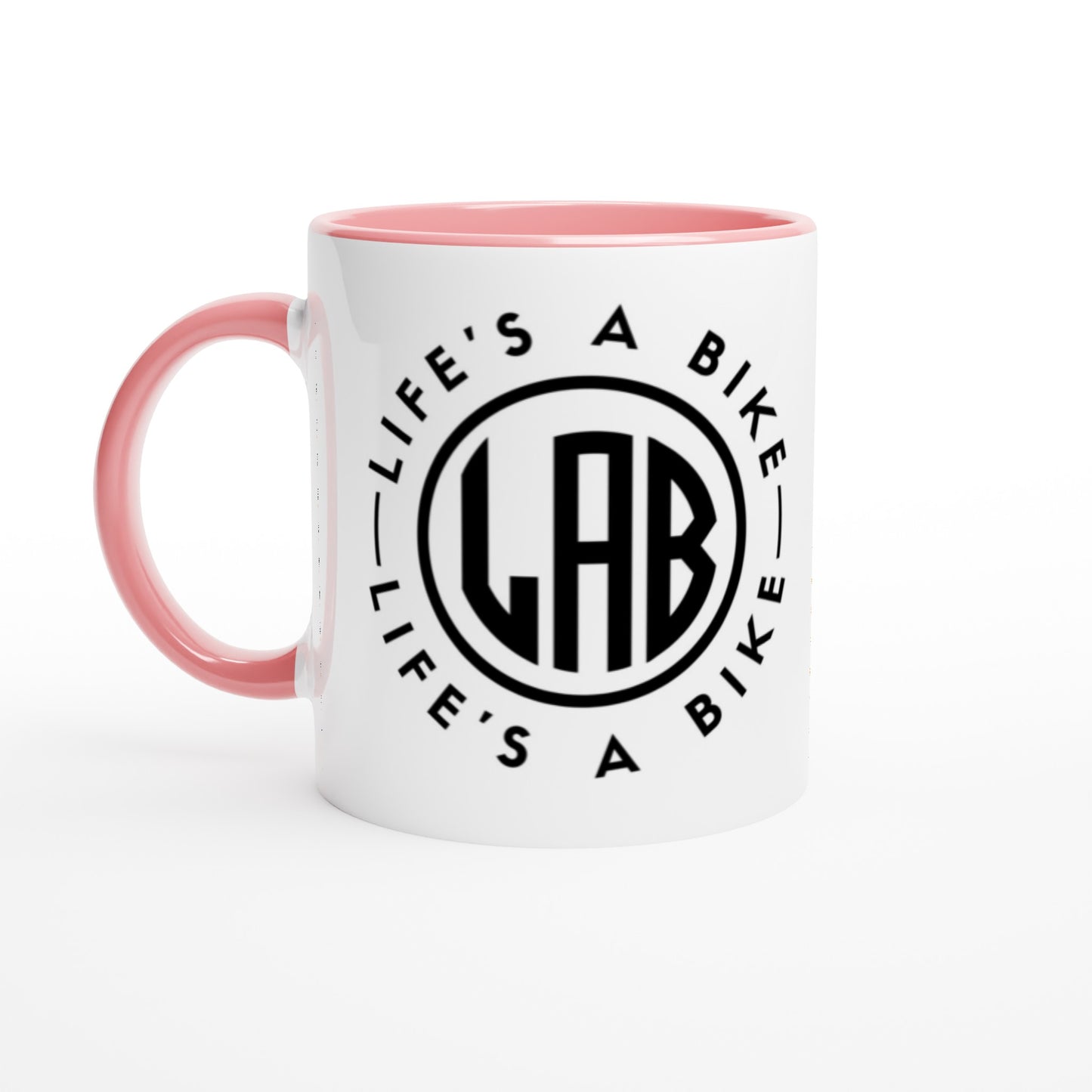 LAB White 11oz Ceramic Mug with Color Inside - Orange & Black logo