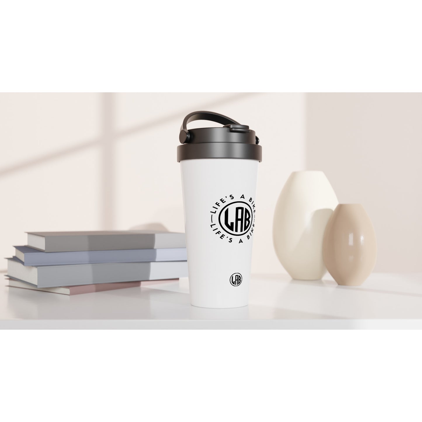 LAB White 15oz Stainless Steel Travel Mug - Black