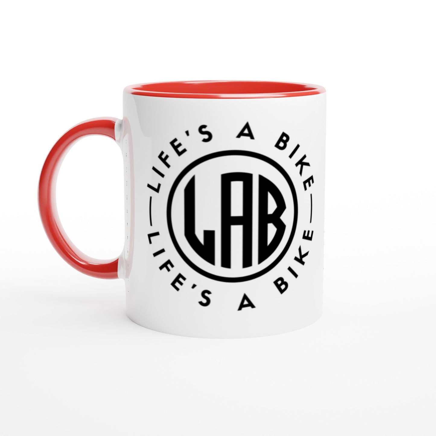 LAB White 11oz Ceramic Mug with Color Inside - Orange & Black logo