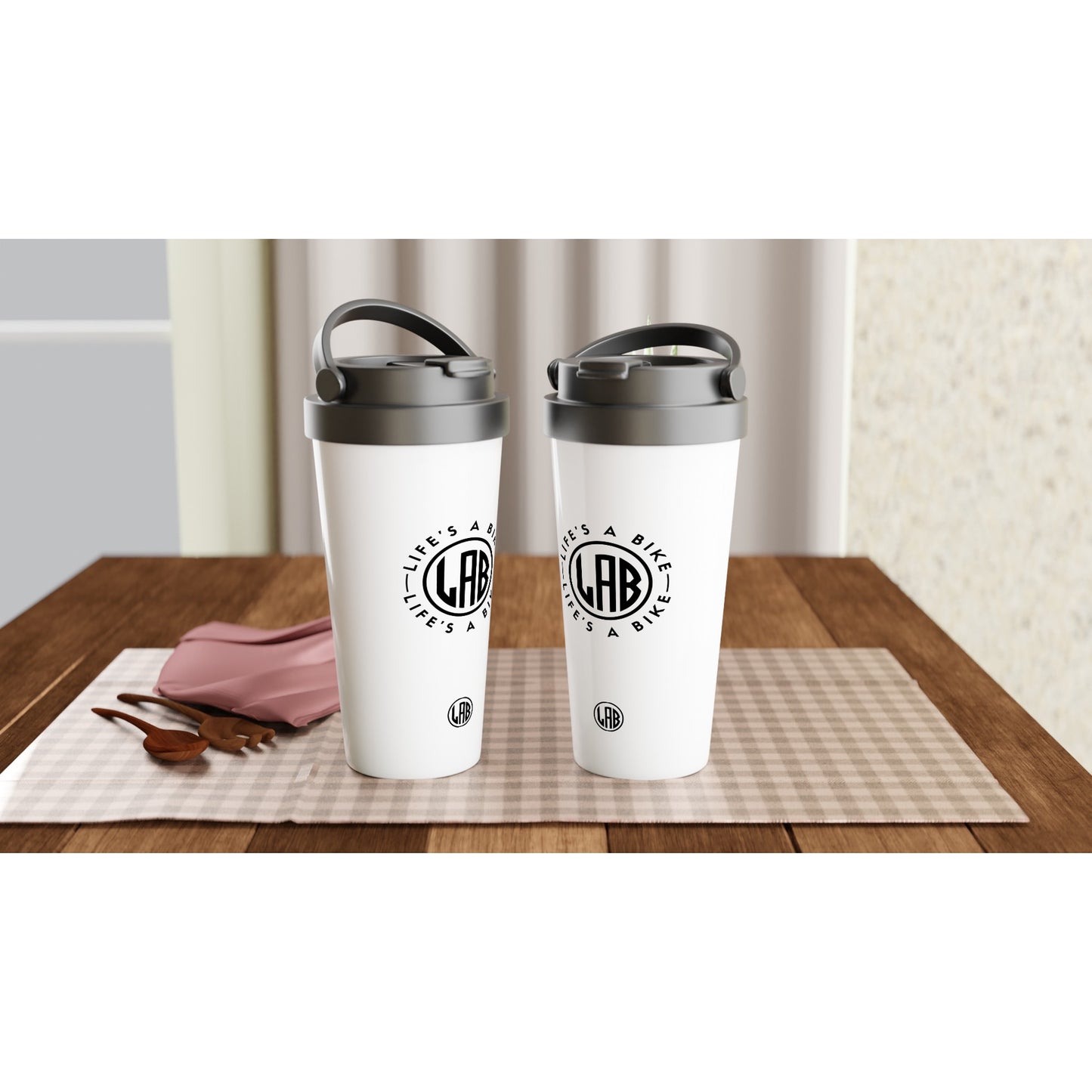 LAB White 15oz Stainless Steel Travel Mug - Black