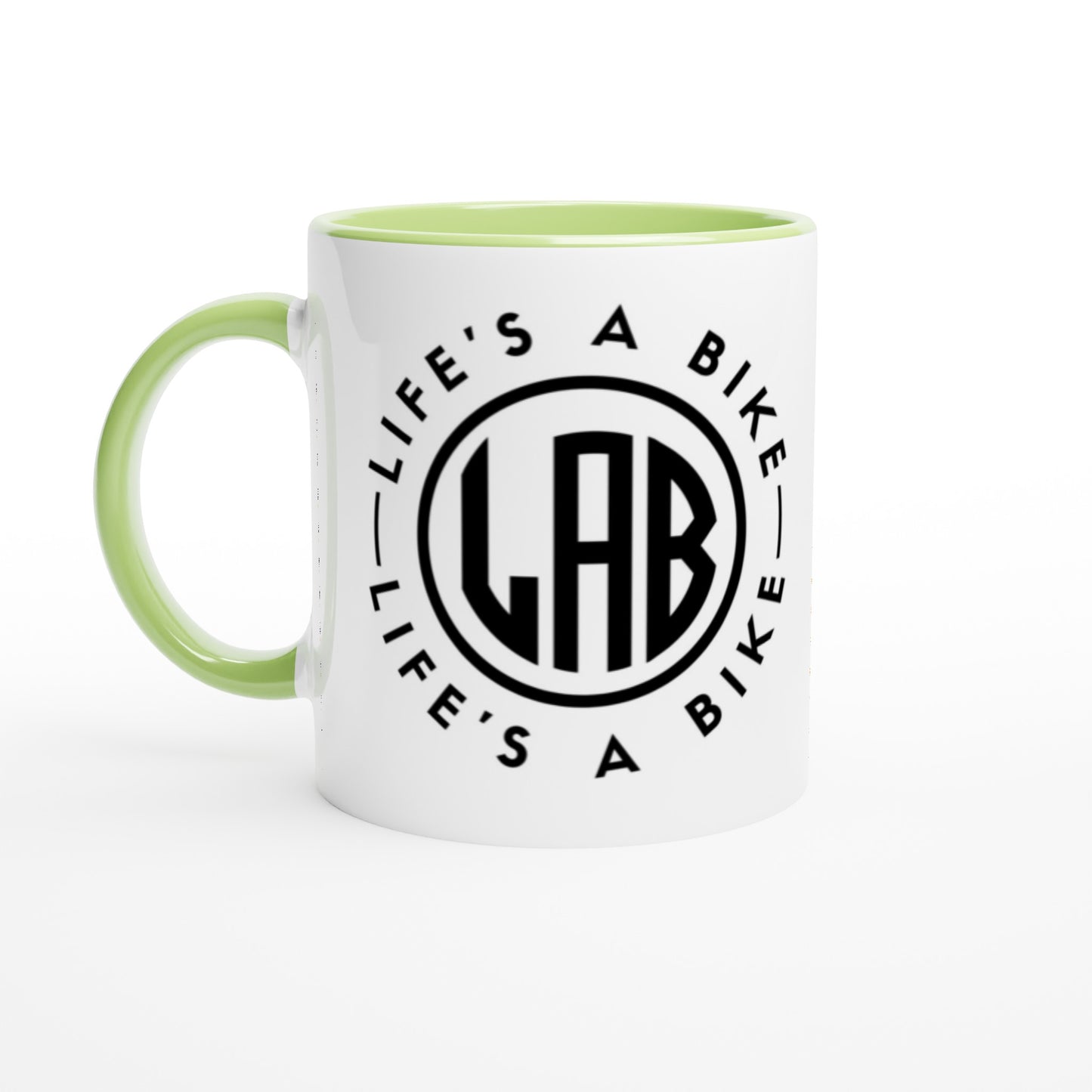 LAB White 11oz Ceramic Mug with Color Inside - Orange & Black logo